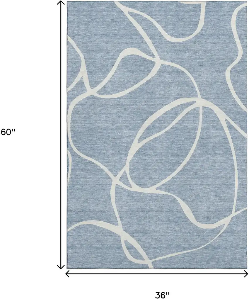 Denim Blue And Ivory Abstract Washable Area Rug With UV Protection Photo 8