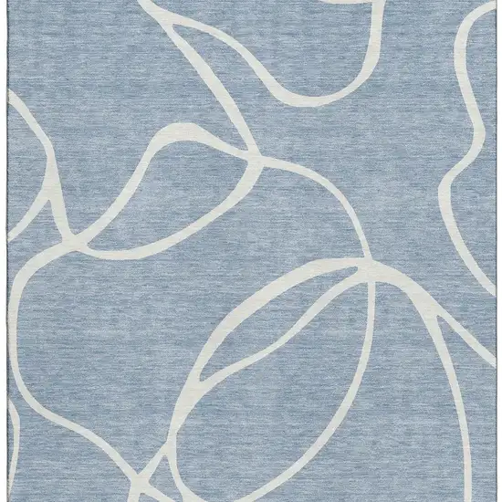 Denim Blue And Ivory Abstract Washable Area Rug With UV Protection Photo 3