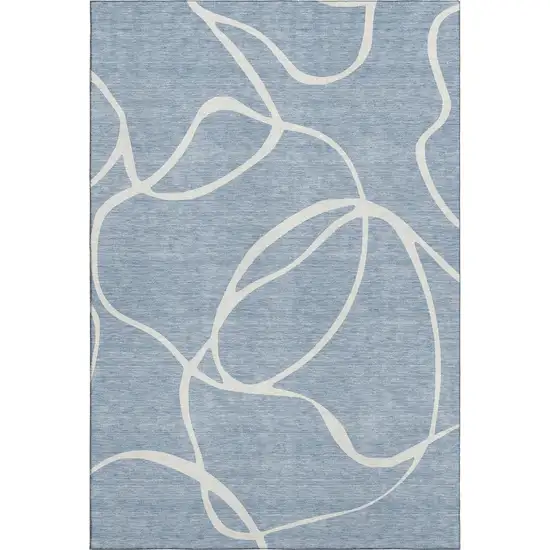 Denim Blue And Ivory Abstract Washable Area Rug With UV Protection Photo 1