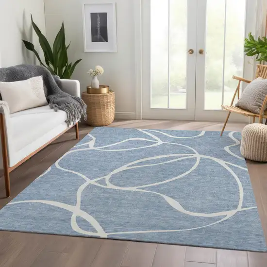 Denim Blue And Ivory Abstract Washable Area Rug With UV Protection Photo 5