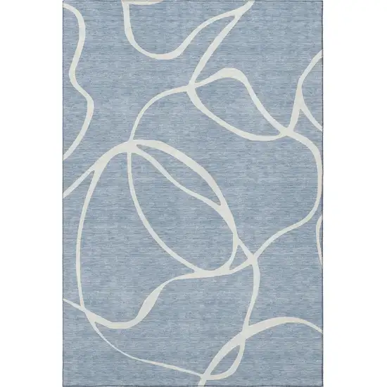Denim Blue And Ivory Abstract Washable Area Rug With UV Protection Photo 3