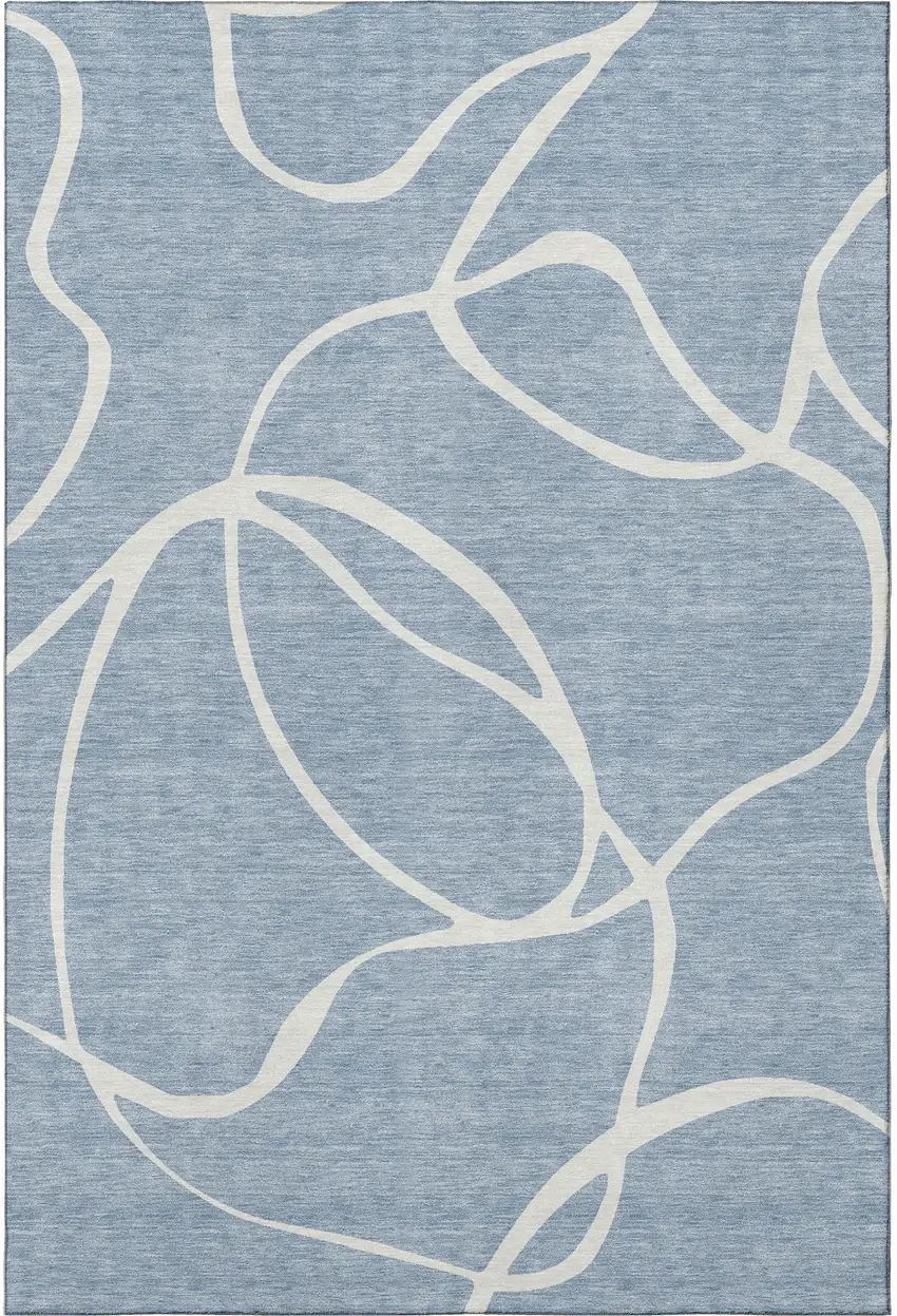 Denim Blue And Ivory Abstract Washable Area Rug With UV Protection Photo 3