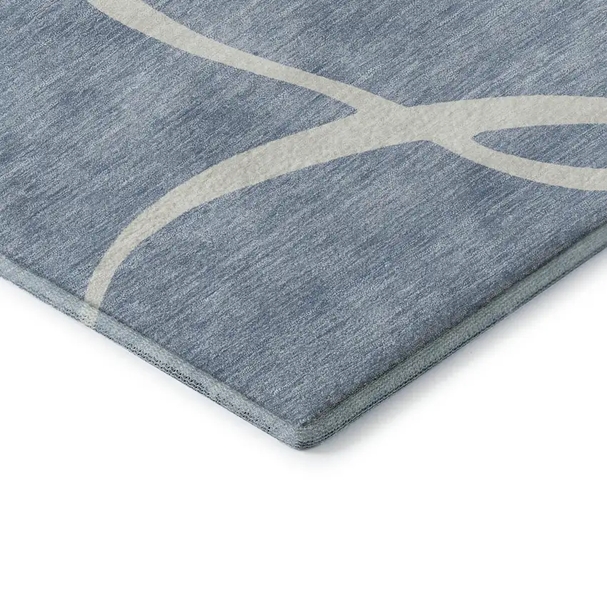 Denim Blue And Ivory Abstract Washable Area Rug With UV Protection Photo 7