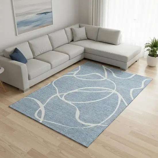 Denim Blue And Ivory Abstract Washable Area Rug With UV Protection Photo 2