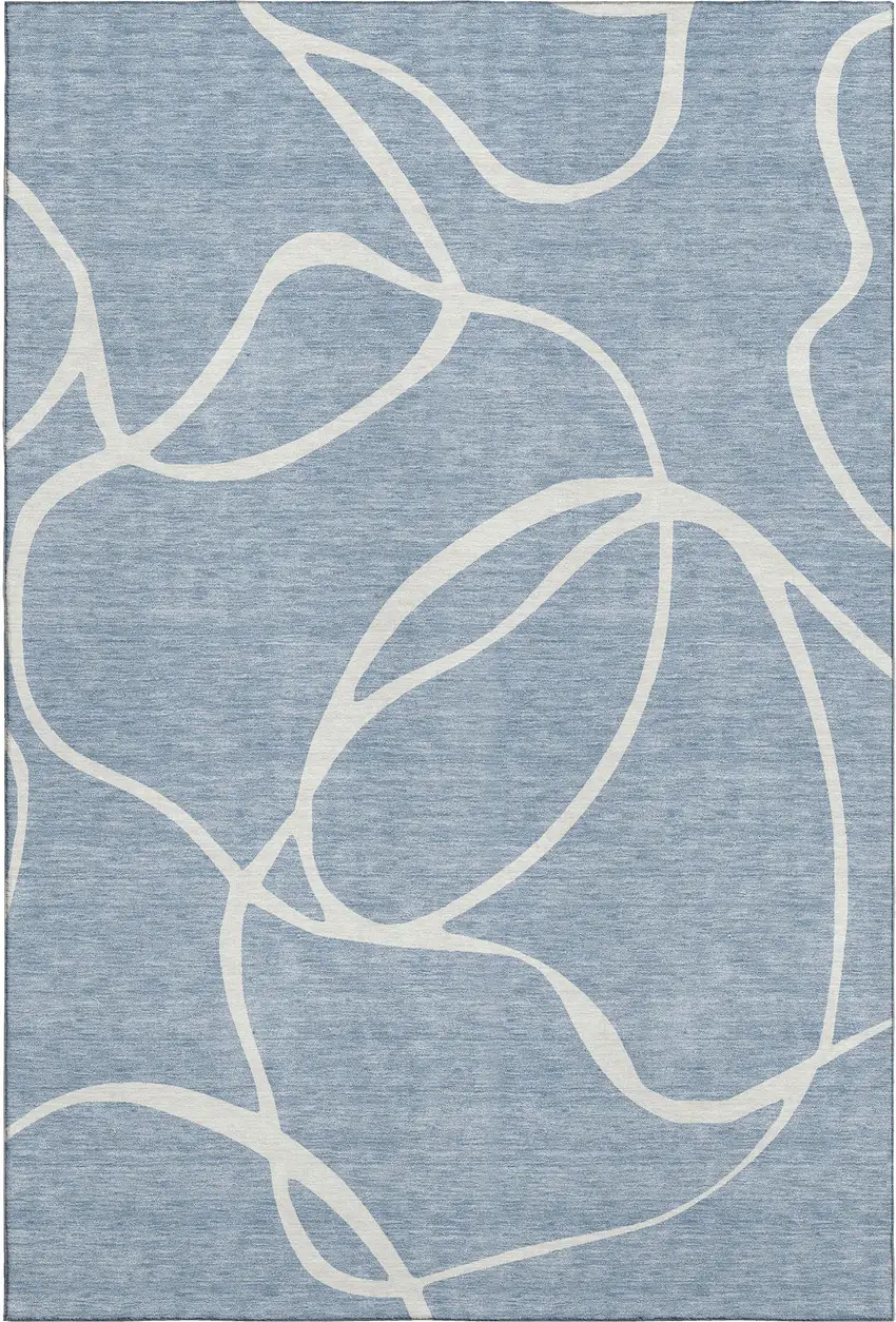 Denim Blue And Ivory Abstract Washable Area Rug With UV Protection Photo 1