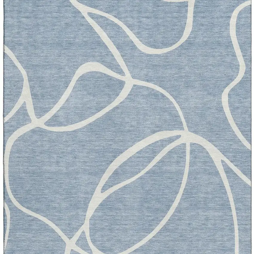 Denim Blue And Ivory Abstract Washable Area Rug With UV Protection Photo 3