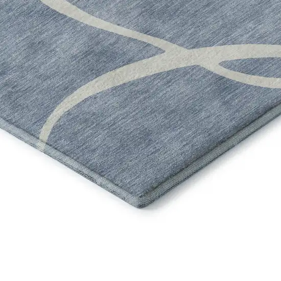 Denim Blue And Ivory Abstract Washable Area Rug With UV Protection Photo 7