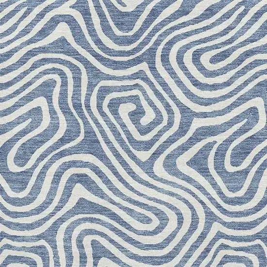 Denim Blue And Ivory Abstract Washable Area Rug With UV Protection Photo 2