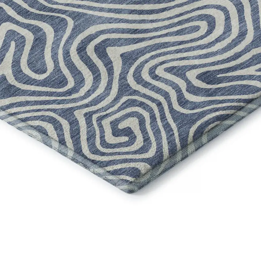 Denim Blue And Ivory Abstract Washable Area Rug With UV Protection Photo 7