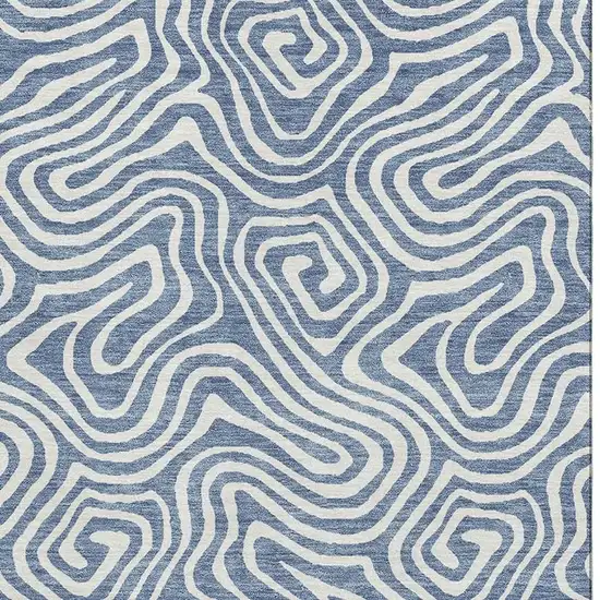 Denim Blue And Ivory Abstract Washable Area Rug With UV Protection Photo 4
