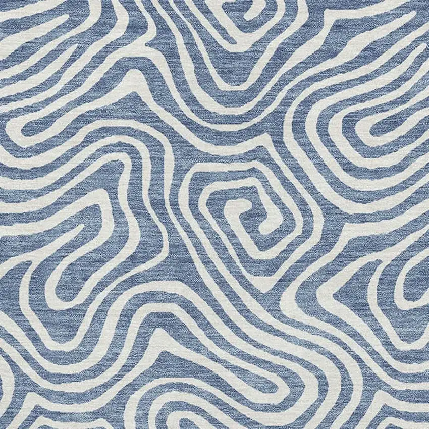 Denim Blue And Ivory Abstract Washable Area Rug With UV Protection Photo 2