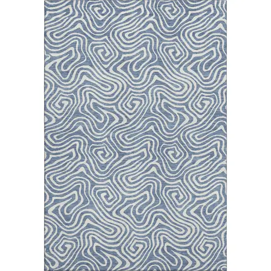 Denim Blue And Ivory Abstract Washable Area Rug With UV Protection Photo 1