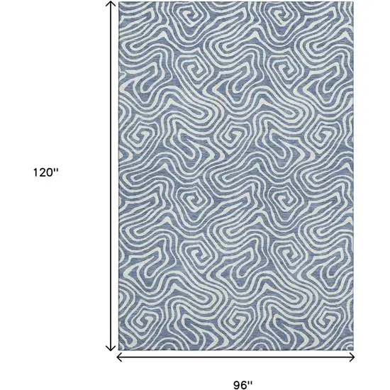 Denim Blue And Ivory Abstract Washable Area Rug With UV Protection Photo 8
