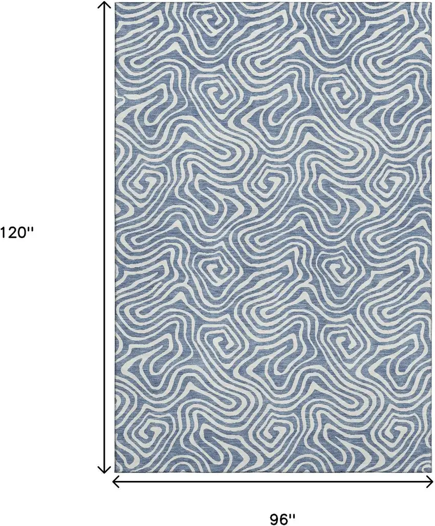 Denim Blue And Ivory Abstract Washable Area Rug With UV Protection Photo 8