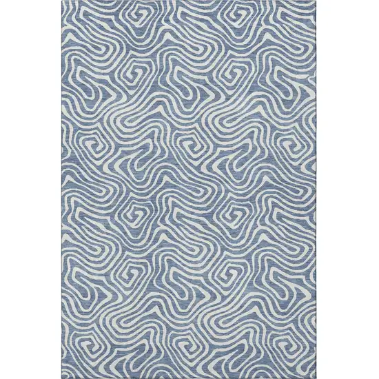 Denim Blue And Ivory Abstract Washable Area Rug With UV Protection Photo 3