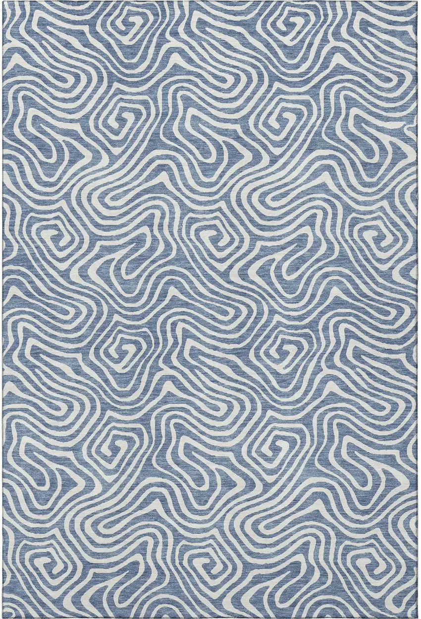 Denim Blue And Ivory Abstract Washable Area Rug With UV Protection Photo 3