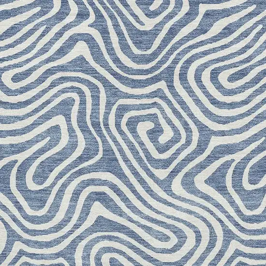 Denim Blue And Ivory Abstract Washable Area Rug With UV Protection Photo 2