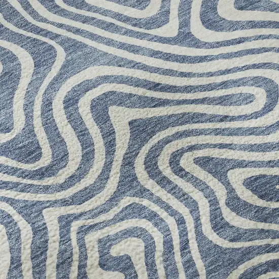 Denim Blue And Ivory Abstract Washable Area Rug With UV Protection Photo 9