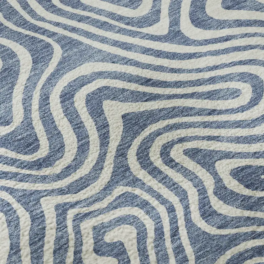 Denim Blue And Ivory Abstract Washable Area Rug With UV Protection Photo 9