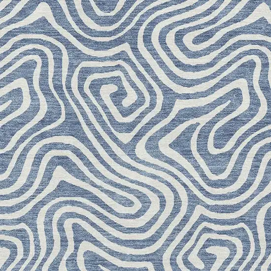 Denim Blue And Ivory Abstract Washable Area Rug With UV Protection Photo 2