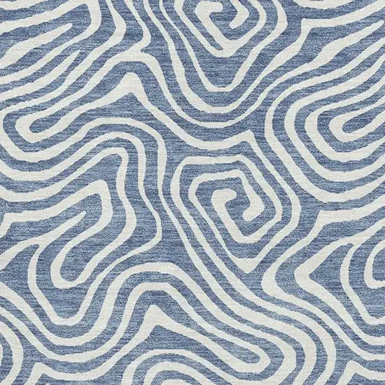 Denim Blue And Ivory Abstract Washable Area Rug With UV Protection Photo 2