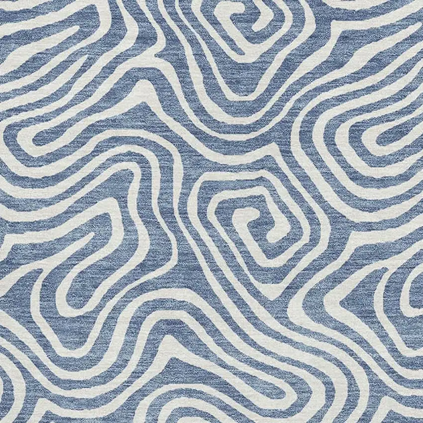 Denim Blue And Ivory Abstract Washable Area Rug With UV Protection Photo 2