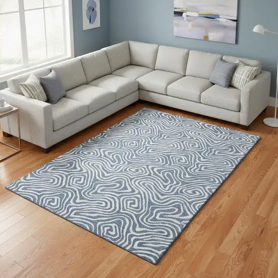 Denim Blue And Ivory Abstract Washable Area Rug With UV Protection Photo 2