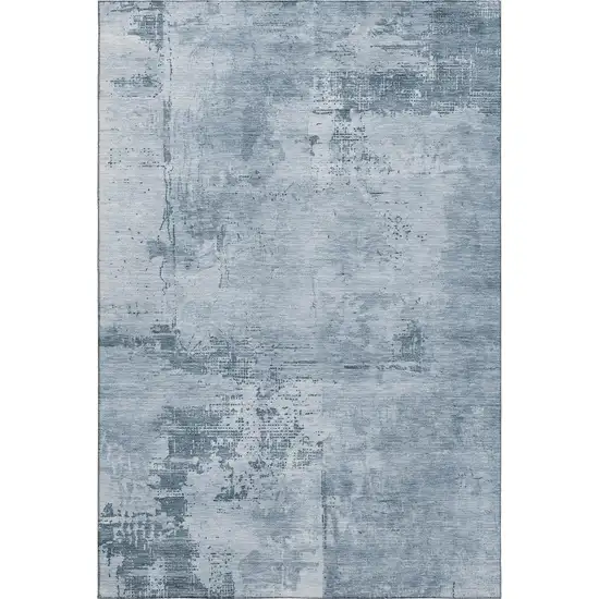 Denim Blue And Ivory Abstract Washable Area Rug With UV Protection Photo 1