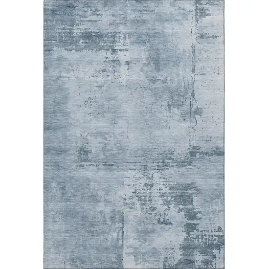 Denim Blue And Ivory Abstract Washable Area Rug With UV Protection Photo 3
