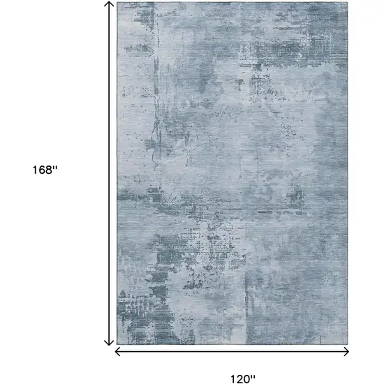 Denim Blue And Ivory Abstract Washable Area Rug With UV Protection Photo 9