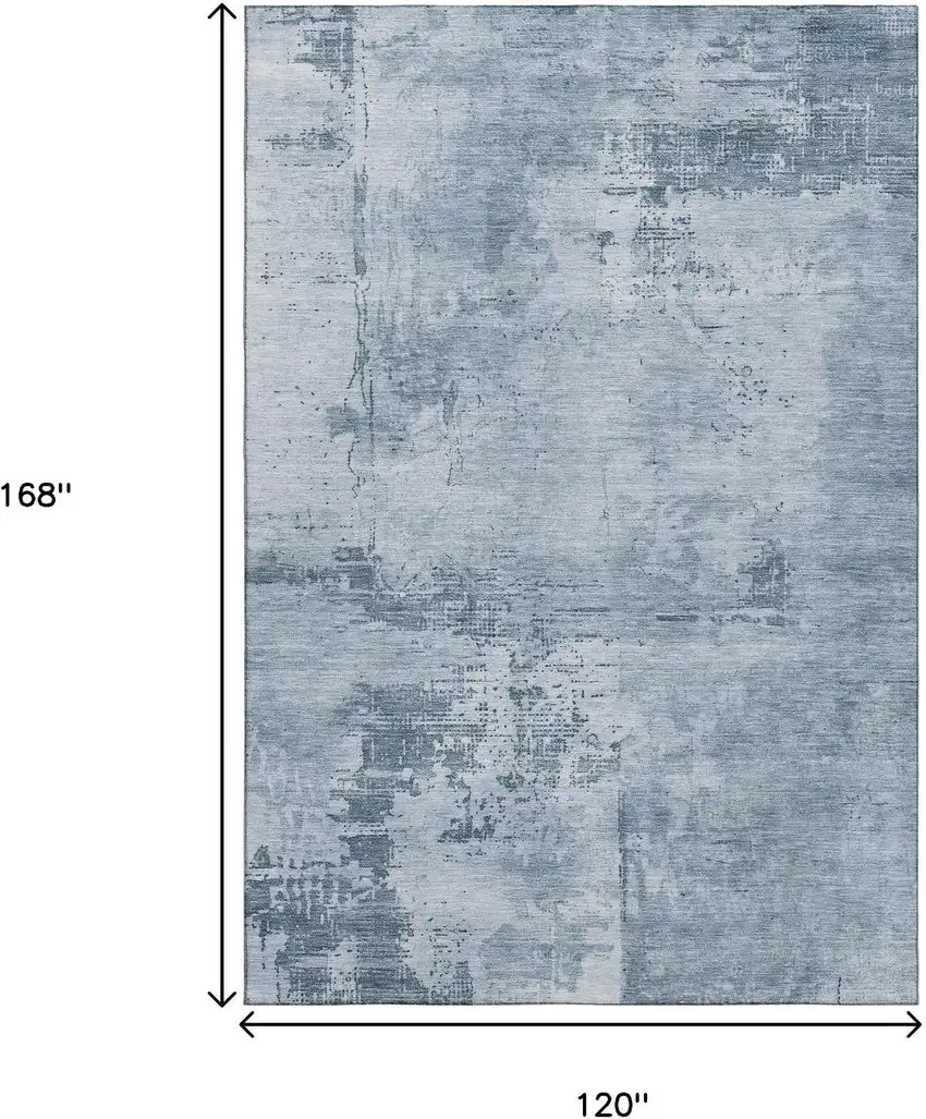 Denim Blue And Ivory Abstract Washable Area Rug With UV Protection Photo 9
