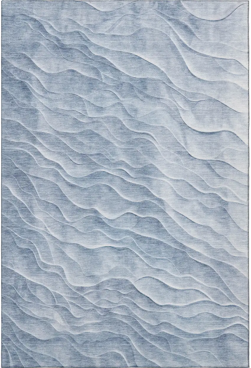 Denim Blue And Ivory Abstract Washable Area Rug With UV Protection Photo 3