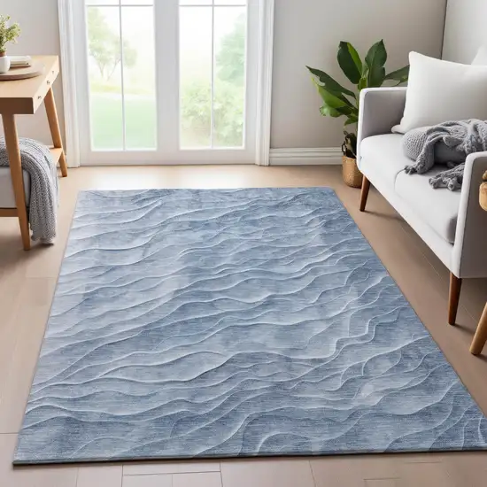 Denim Blue And Ivory Abstract Washable Area Rug With UV Protection Photo 5
