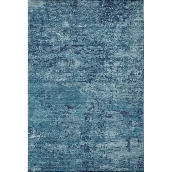 Denim Blue And Ivory Abstract Washable Area Rug With UV Protection Photo 3