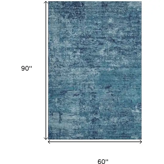 Denim Blue And Ivory Abstract Washable Area Rug With UV Protection Photo 9