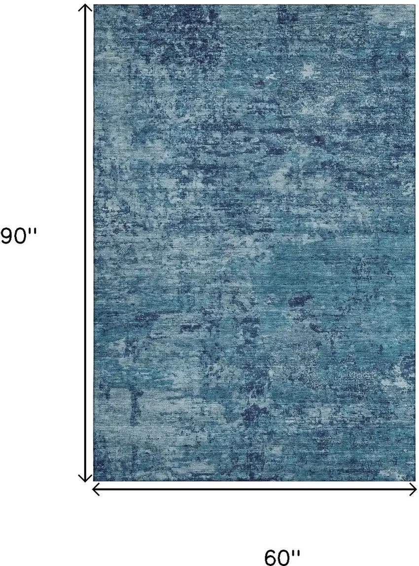 Denim Blue And Ivory Abstract Washable Area Rug With UV Protection Photo 9