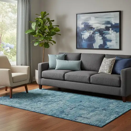 Denim Blue And Ivory Abstract Washable Area Rug With UV Protection Photo 2