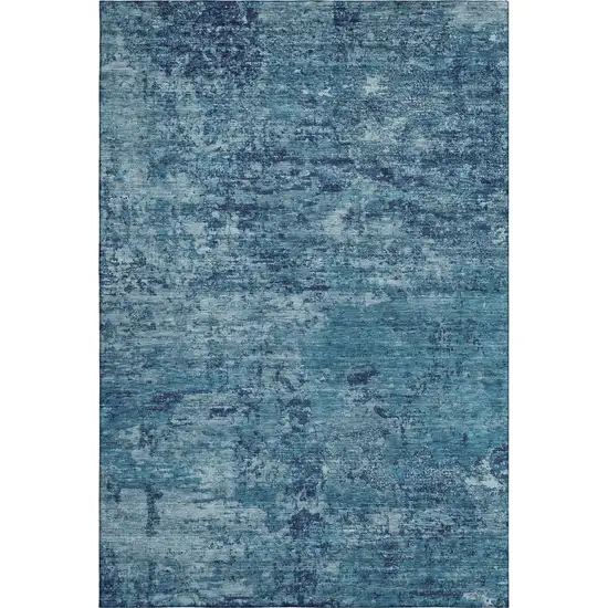 Denim Blue And Ivory Abstract Washable Area Rug With UV Protection Photo 1