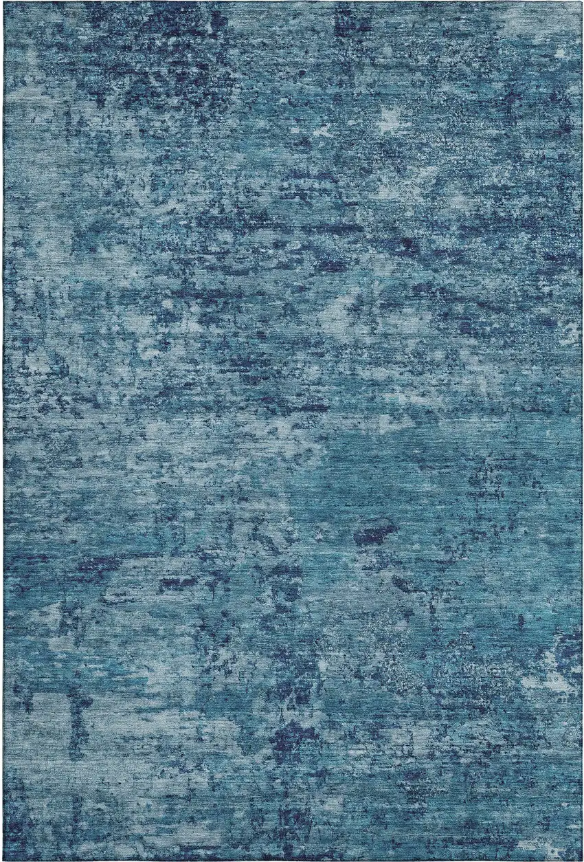 Denim Blue And Ivory Abstract Washable Area Rug With UV Protection Photo 1