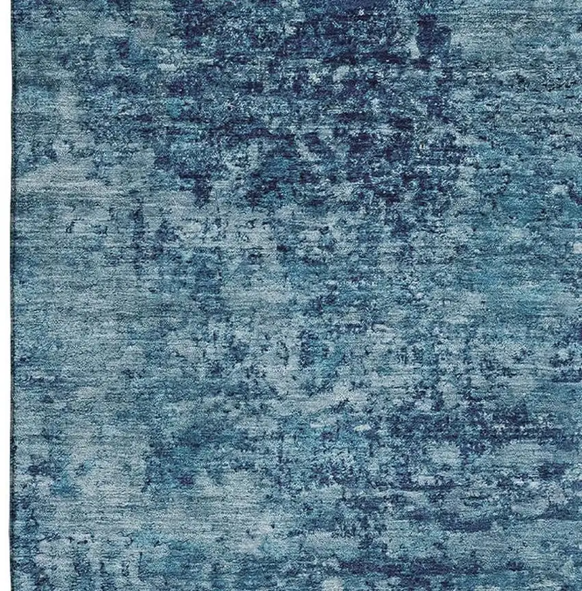 Denim Blue And Ivory Abstract Washable Area Rug With UV Protection Photo 2
