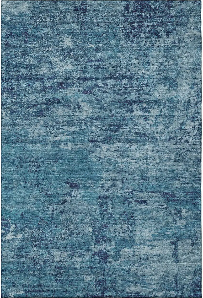 Denim Blue And Ivory Abstract Washable Area Rug With UV Protection Photo 3