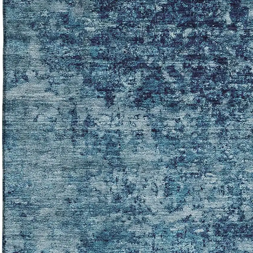 Denim Blue And Ivory Abstract Washable Area Rug With UV Protection Photo 2