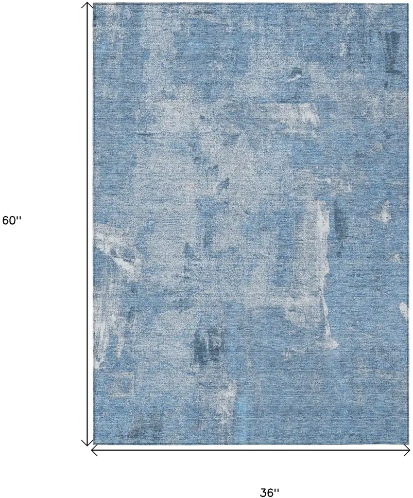 Denim Blue And Ivory Abstract Washable Indoor Outdoor Area Rug Photo 3