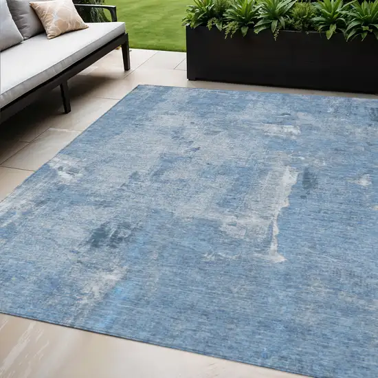 Denim Blue And Ivory Abstract Washable Indoor Outdoor Area Rug Photo 1