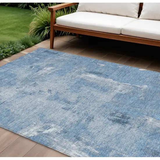 Denim Blue And Ivory Abstract Washable Indoor Outdoor Area Rug Photo 1
