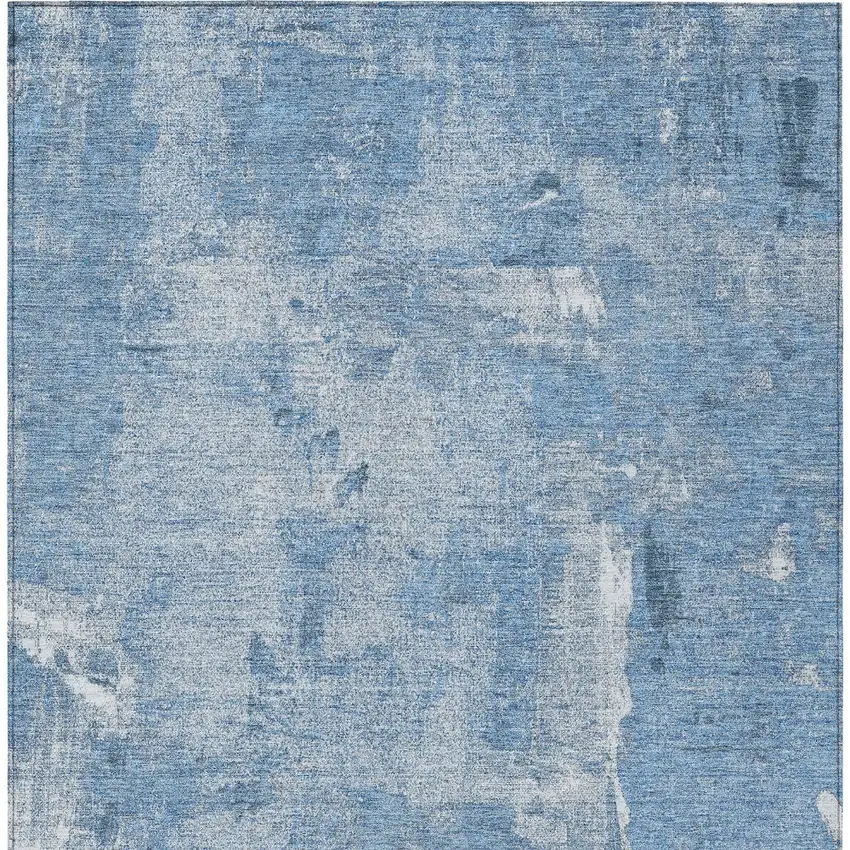 Denim Blue And Ivory Abstract Washable Indoor Outdoor Area Rug Photo 5