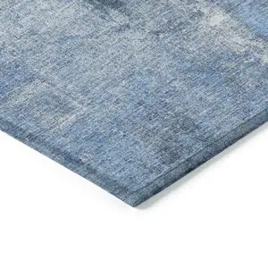 Photo of Denim Blue And Ivory Abstract Washable Indoor Outdoor Area Rug