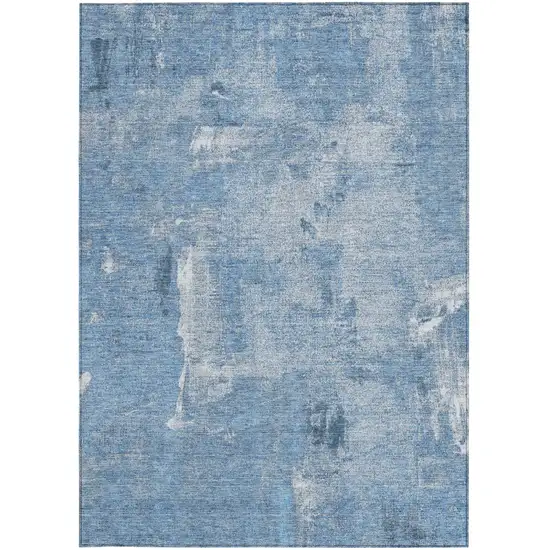Denim Blue And Ivory Abstract Washable Indoor Outdoor Area Rug Photo 6