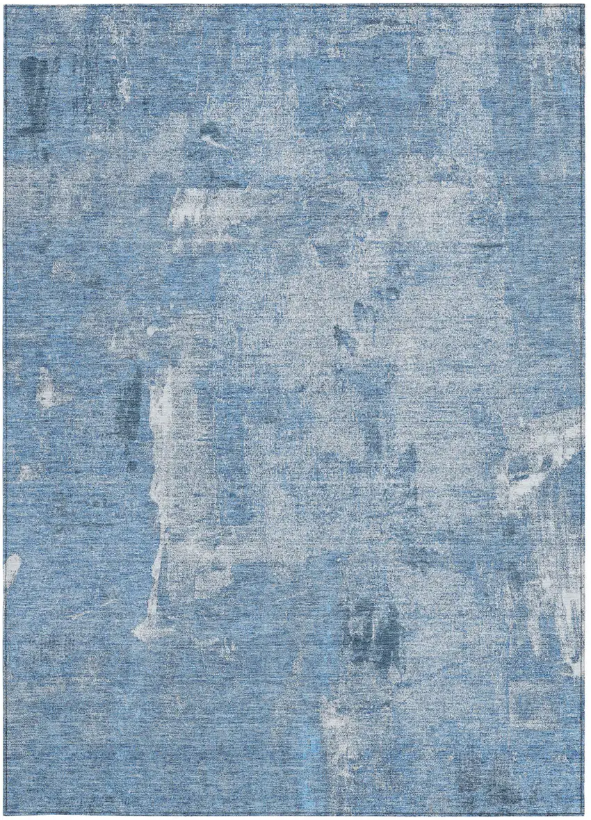 Denim Blue And Ivory Abstract Washable Indoor Outdoor Area Rug Photo 6