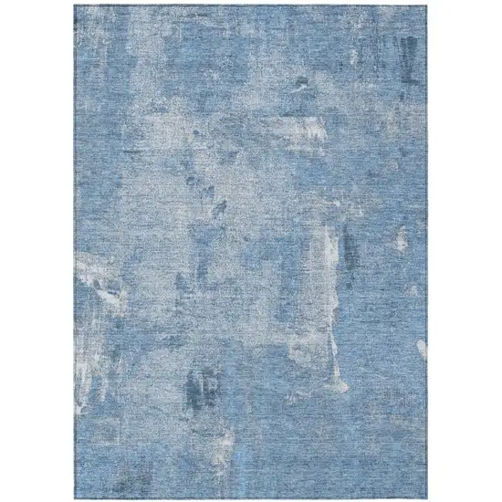 Denim Blue And Ivory Abstract Washable Indoor Outdoor Area Rug Photo 2